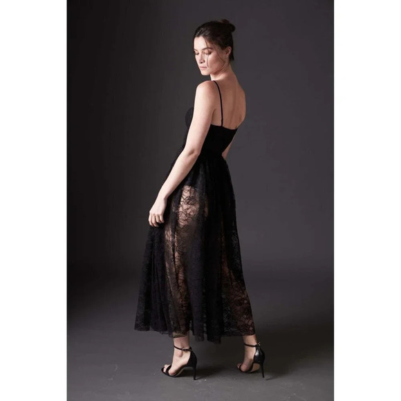 SAU LEE Selena Lace Midi Dress in Black New - Picture 8 of 11